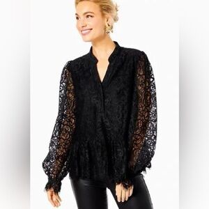 Lilly Pulitzer Jacelynne Lace Blouse in Onyx